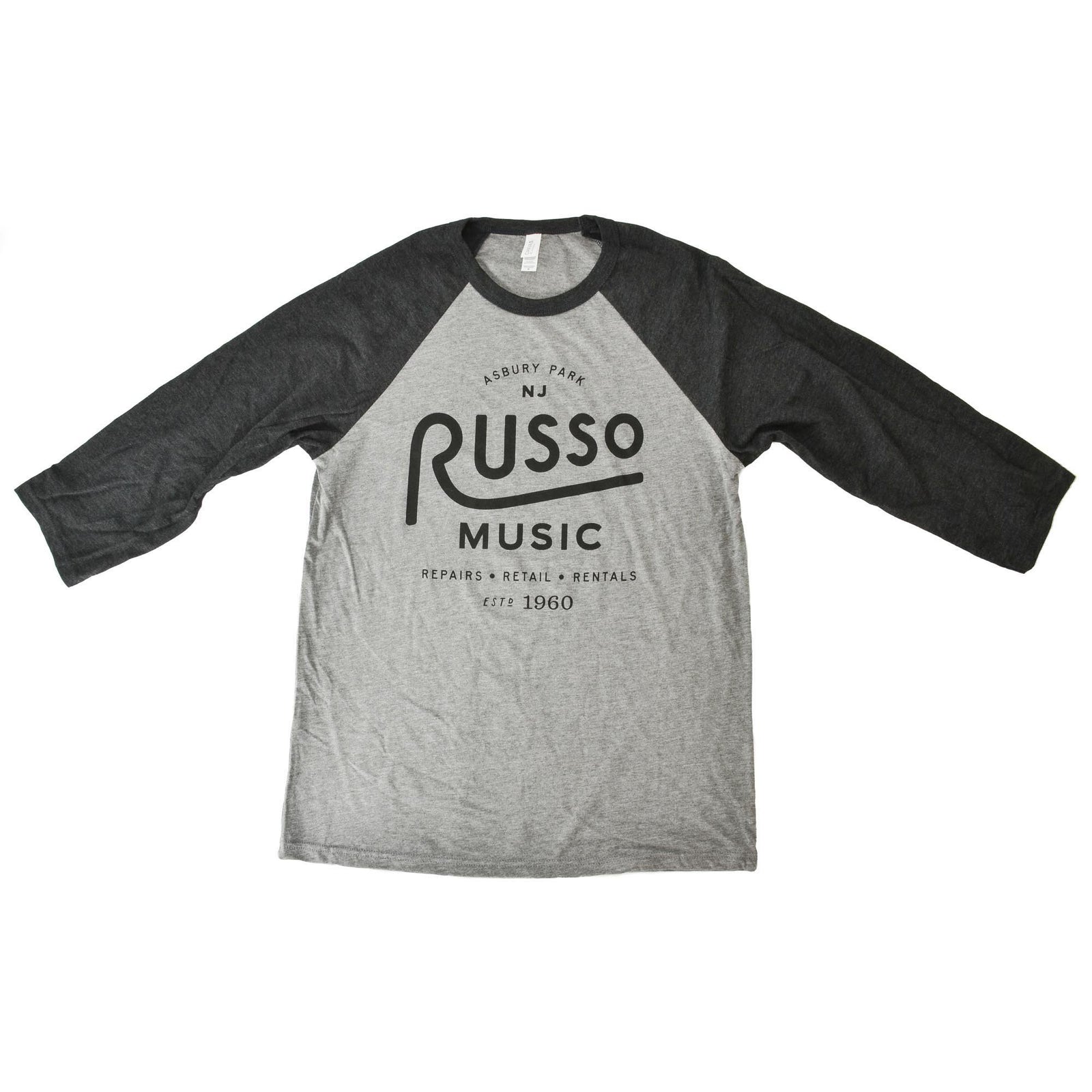 Russo Music Asbury Park 1960 Logo Baseball T - Grey / Charcoal Black Heather